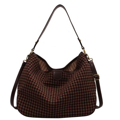 China High Quality Large Capacity Thousand Bird Lattice Bucket Bag 2022 Minority Female Tote Bag Fashion One Shoulder Crossbag for sale