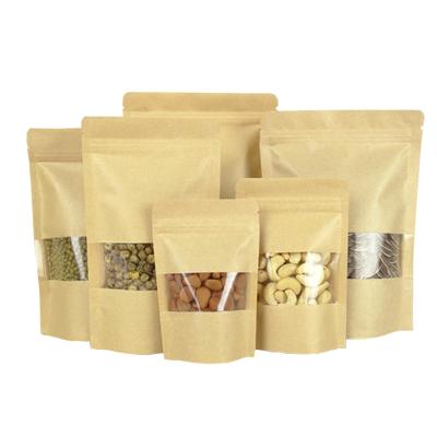 China Recyclable White Brown Kraft Paper POS Pouches Food Packaging Zipper Bags Kraft Paper Bags With Window for sale