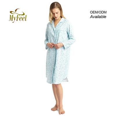 China Girl's Loungewear 100% Cotton Nightgown Long QUICK DRY Nightgowns with Floral Print Nachthemd Damen for sale