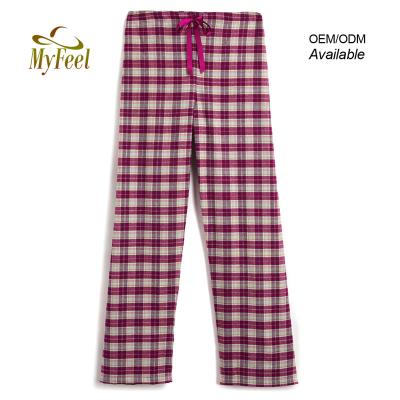 China Womens Red Plaid Cotton QUICK DRY Lounge Pajamas Pants Waist Strappy Pj Bottoms Pants for sale