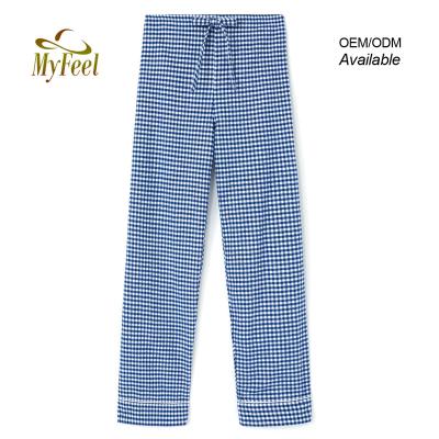 China QUICK DRY Pajamahosen Ladies Plaid Pajamas Pants Girls Lounge Wear Small Blue Bottoms With Self Cloth Strap Belt for sale