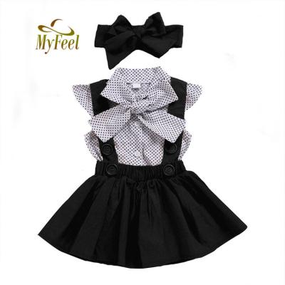 China 100% Anti-Static Cotton Kids Dresses Sleeve Bow Dot Top And Strap Skirt Girls Dress Ruffles Princess Dress for sale