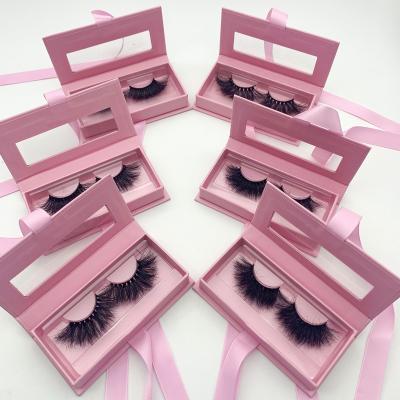 China Winged Customize Seller Wholesale Handmade Mink Lashes Fluffy Pink Case 25mm Ribbon Mink Eyelashes Natural Lashes 3d Eyelash for sale