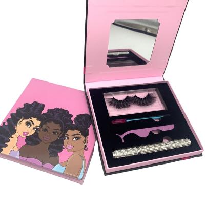 China Custom Winged Eyelash Box with Eyeliner and Tweezers 20mm 25mm Real Mink Eyelashes Wholesale Vendor 3d Mink Lashes Private Label for sale