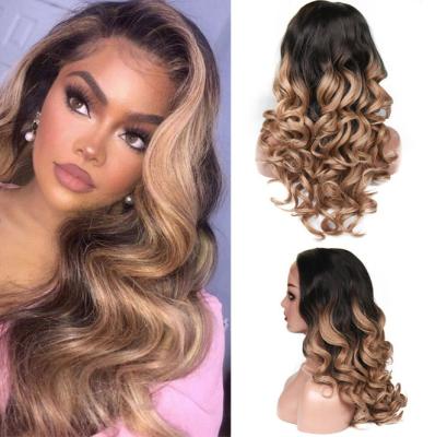 China As Picture Lace Front Synthetic Wig Premium Fiber Hair Wave Products Perming Wigs Long Curly Blonde Hairs for sale