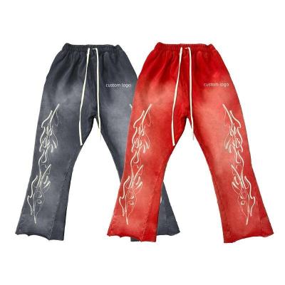 China custom Anti-wrinkle wash vintage sunfade flair jogger sweatpants acid drawstrings flare sport tracksuit men for sale