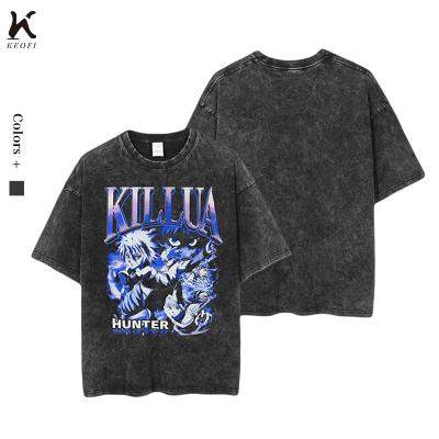 China Custom Vintage 250g Anti-Wrinkle T-shirt Heavy Cotton T-shirts Acid Washed Oversize Digital Print Graphic T-shirts for sale