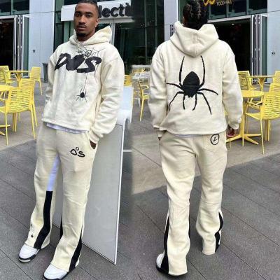 China Breathable custom screen print cotton sweatsuit two pieces jogger sweat suit rocket pants and cropped hoodie set mens trackstuit for sale