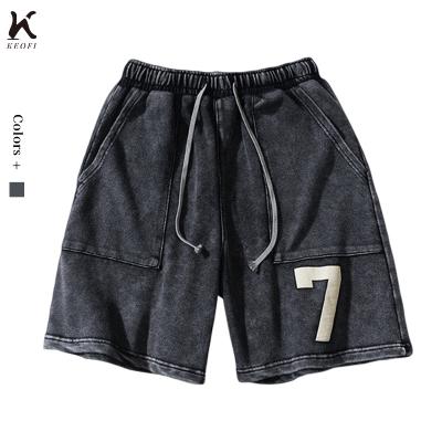 China Custom Anti-wrinkle Drawstring Black Streetwear Wash Printing Vintage Shorts Washed Custom Men's Casual Underpants for sale