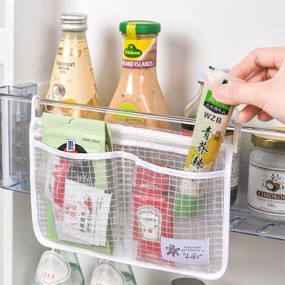 China Wholesale Large Capacity Double Compartment Hanging Household Kitchen Bathroom Refrigerator Storage Mesh Bag for sale