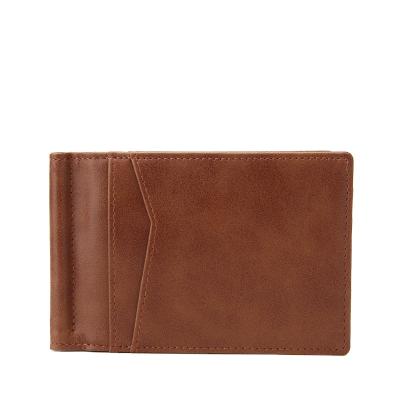 China RFID Blocking Men's Wallet RFID Blocking Front Pocket ID Card Holder Money Clip Genuine Leather Wallet for sale