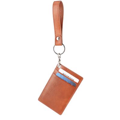 China Fashion Custom Rfid Blocking Slim Leather Card Holder Minimalist ID Window Card Holder With Keyring for sale