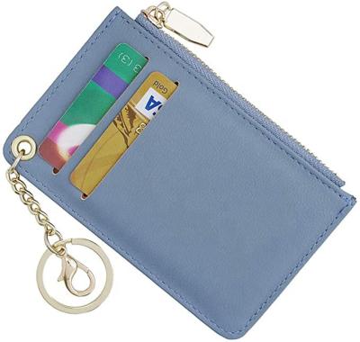 China Fashion Small Wallet For Women Slim Leather Card Case Holder Wallet Coin Purse With Key Chain for sale