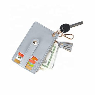 China Amazon Hot Sales Fashion Faux Leather Key Ring Slim Wallet Card Holder Coin Key Chain Purse for sale