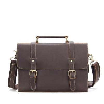 China Wholesale Simple Fashion Crazy Horse Leather Bag Button Laptop Messenger Bag For Men for sale