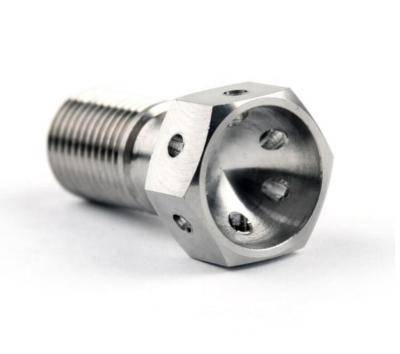 China Excellent Corrosion Resistance Gr5 Titanium Banjo Bolts Flange Head For Motorcycle With Holes for sale