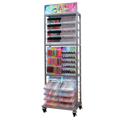 China Supermarket Hot Sale Metal Nail Polish Display Stand Free Standing Rack for sale