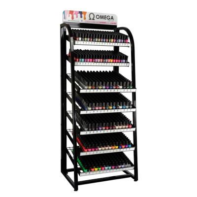 China Metal Customized Size Seven Layers Metal Floor Nail Polish Bottle Display Rack Material for sale