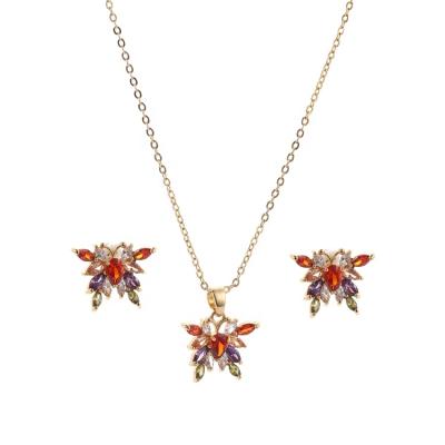 China Trendy Trendy Colorful Zircon Butterfly Necklace And Earring Gold Plated Jewelry Sets Women for sale