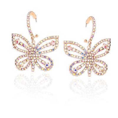 China TRENDY Silver AB Rhinestone Butterfly Charm Earrings Drop For Women Girls Wedding for sale