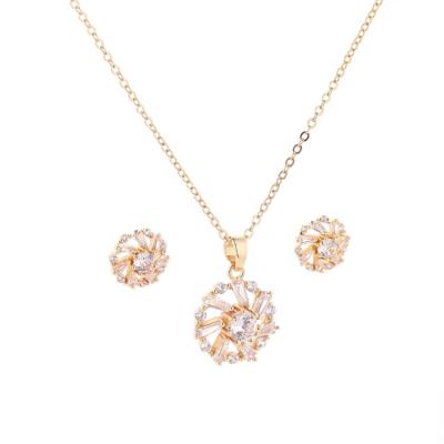 China CLASSIC Trendy Zircon Gold Plated Round Earring Pendant Necklace Jewelry Set For Women for sale