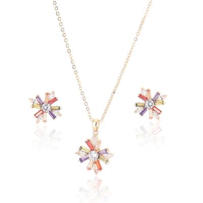 China Fashionable Designer Dubai Bride Colorful Zircon Necklace And Earring Jewelry Set Women for sale