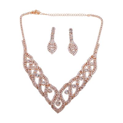 China Romantic Sparkly Rhinestone Zircon Crystal Rhinestone Necklace And Earrings Set For Women Bridal Wedding for sale