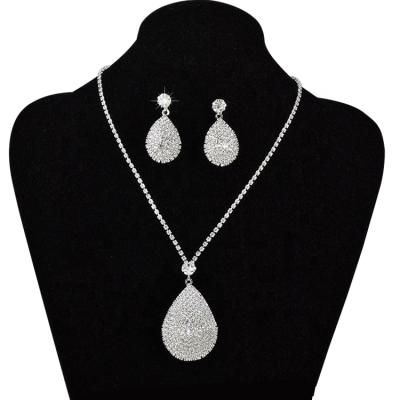 China Wholesale Romantic Drop Pendant Water Bridal Wedding Crystal Rhinestone Necklace Earrings Jewelry Set Women for sale