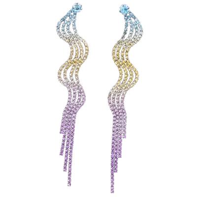 China Hotsale TRENDY Fashion Contracted Crystal Earring Rainbow Crystal Long Tassels Geometry Multicolor Drop Earring For Girls for sale