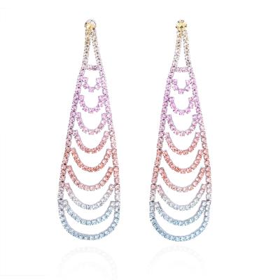 China TRENDY Large Exaggerated Earrings Full Crystal Rhinestone Earrings Party Jewelry Colorful Shiny Drop Shape for sale