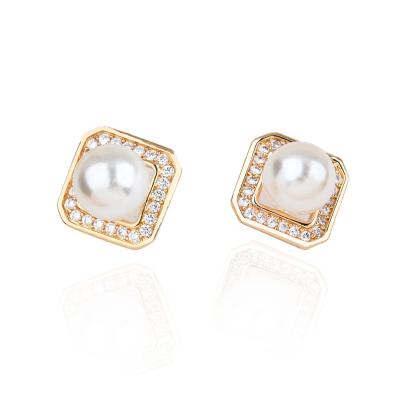 China Office/Career Place Classic Gold Plated Zircon Pearl Stud Earrings For Girls Women Jewelry for sale