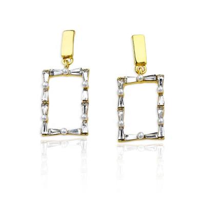 China Rectangle Punk Glass Beads Drop Chandelier Earrings Stainless Steel Jewelry For Women for sale