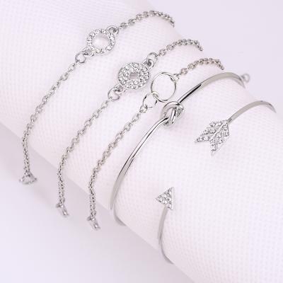 China Simple Round Circle Diamond Arrow Bracelet Set Geometric Bohemian 5pcs/set Open Adjustable Trendy Fashion for sale