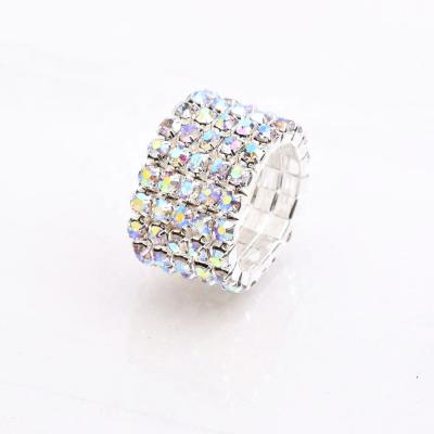 China 5 Row TRENDY Crystal Rhinestone Chunky Cocktail Rings Jewelry Custom Resizable Women for sale