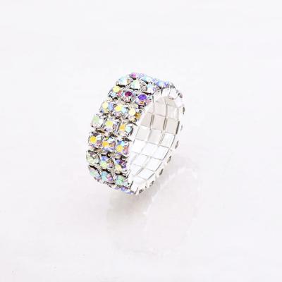 China Trendy Trendy AB Rhinestone Adjustable Silver Plated Chunky Crystal Cocktail Men Women 3 Row Ring Jewelry for sale