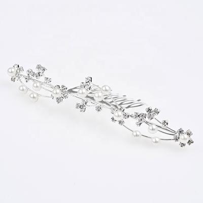 China Single Flower Crystal Pearl Headband Crown Tiara for Bridal Wedding Accessories FS001 for sale