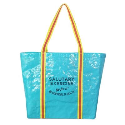 China Shopping Bag PP Woven Large Tote Bag With Color Handles Promotional Shopping Bags Available For Custom for sale