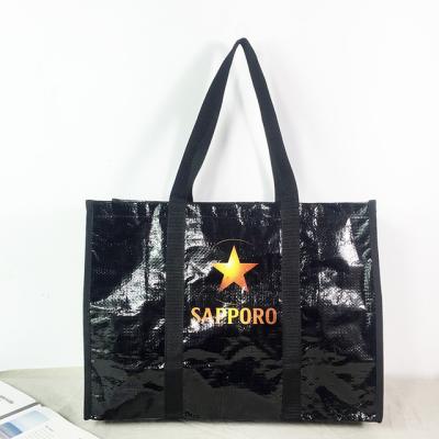 China Promotional Shopping Bag Fashion Recycle Black PP Woven Shopping Tote Bag Available For Custom for sale