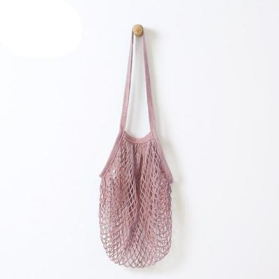 China Reusable Cotton Handled Tote Mesh Woven Net Bags Mesh Handle Shoulder Bag Fruit String Grocery Shopper Net Shopping Bag Long for sale