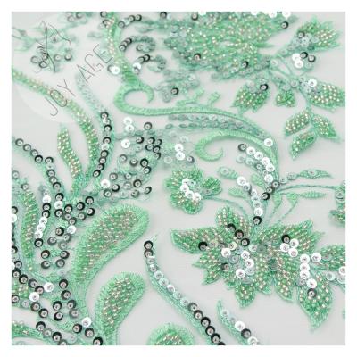 China Breathable Finely Processed Sequin Beaded Lace Tull Embroidery Fabric For Dress for sale