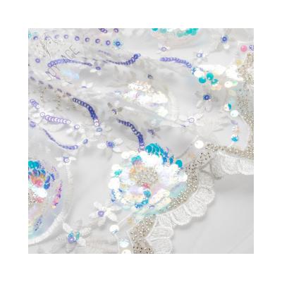 China Sequin Fabrics Textiles Embroidery Sewing Fabric Breathable Sequin Lace Fashion Sale High Quality Dress for sale