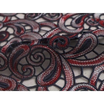 China Hot Breathable Polyester Satin Guipure Factory Direct Sale Lace Embroidery Fabric Chemical Stars for sale