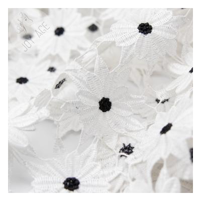 China Breathable Custom White Chemical Guipure Embroidery Lace Flower Fabric For Girl Dress for sale