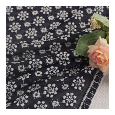 China Black Flower Wedding Breathable High Quality Eyelet Embroidery Lace Trim Chiffon Fabric For Skirt for sale