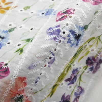 China Breathable Customized Digital Printing Bridal Chiffon Cotton Eyelet Embroidered Fabric Tulle Organza Lace Floral Embroidery UK Blue for sale