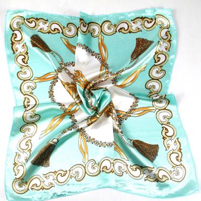 China Wholesale Square 50*50 Printed Square Turkish Hair Ribbon Two Edge Satin Scarf Silk Narrow Bandana for sale