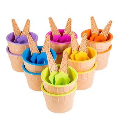 China BX315 Container Ice Cream Bowl Spoon Set Plastic Candy Color Lovely Dessert DIY Ice Cream Tools Summer Gift Kids Party Favor for sale