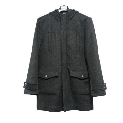 China Hot Selling Piece Dyed Dark Gray Men Straight Turn Down Collar Woolen Warm Coat Long for sale