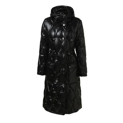 China Long Black Shiny Anti-Shrink Stripper Coat Women Thicken Warm Loose Coats With Hood Winter Clothing for sale