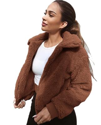 China 2021 New Collection Women Winter Plain Pocket Zipper Warm Sherpa Fleece Heated Teddy Jacket for sale